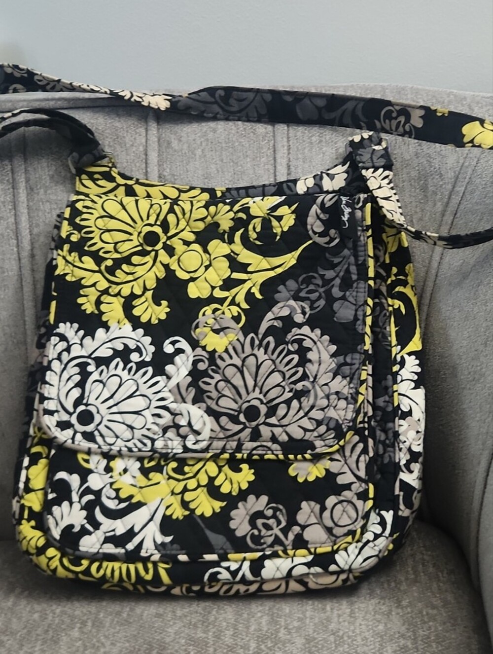 Floral Quilted Crossbody Bag in Black, Yellow & White